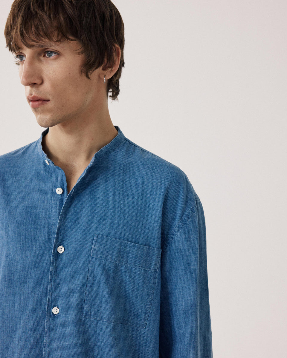 Fisher Men's Indigo Blue Linen & Cotton Shirt - Image alternative