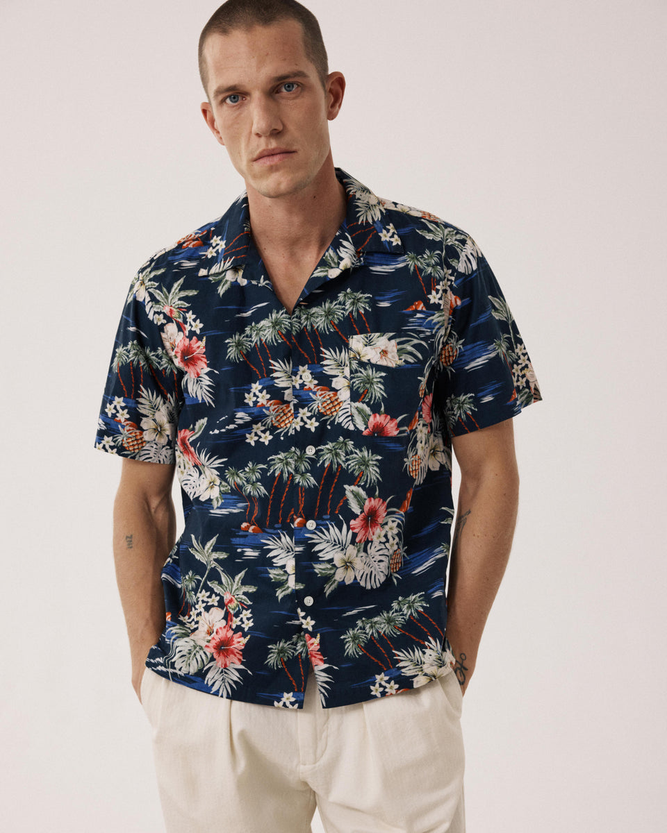 Chemise Homme en Coton Imprimé Tropical Bleu Palmito - Image principale