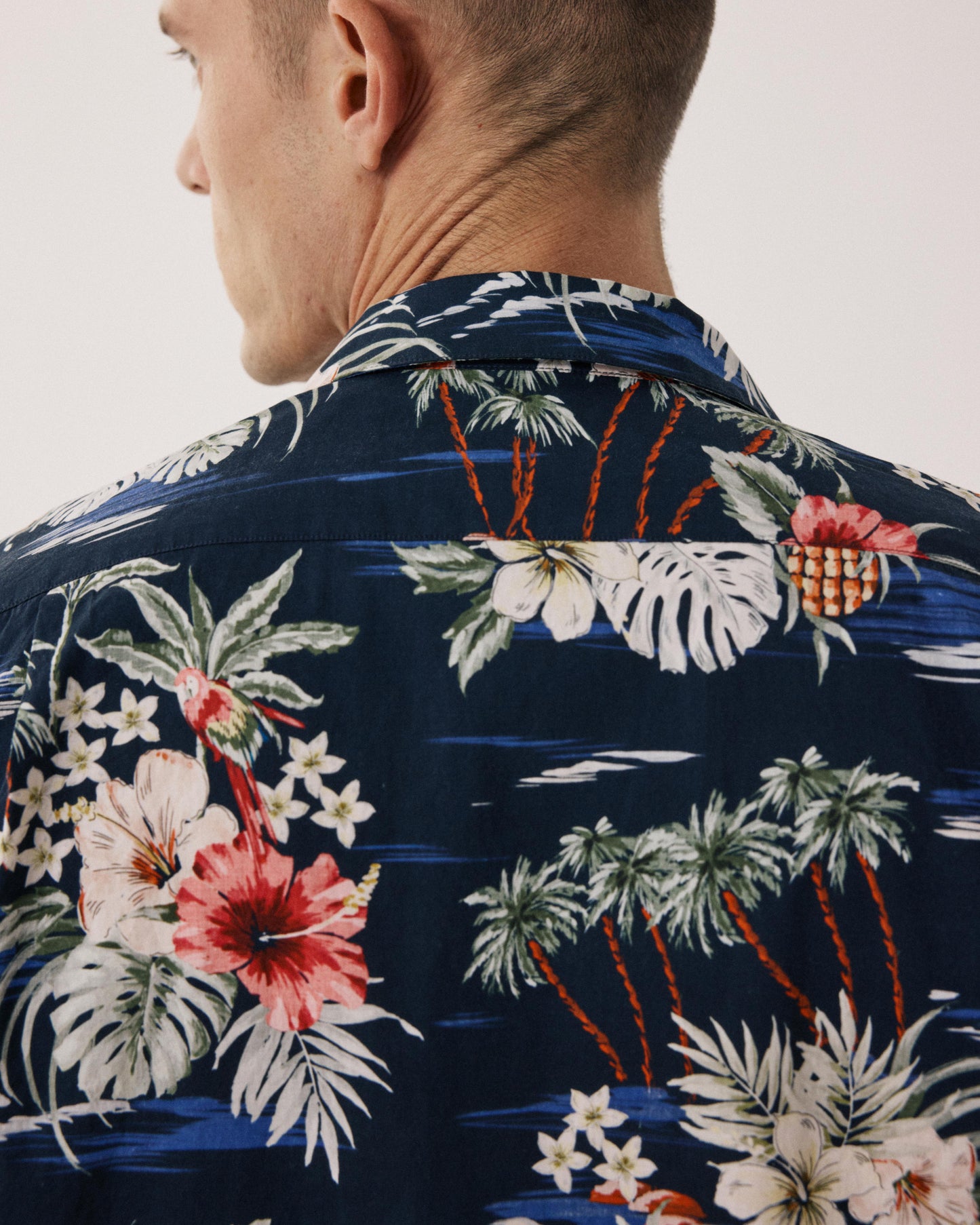 Camisa de hombre de algodón con estampado tropical azul Palmito BF14032-01