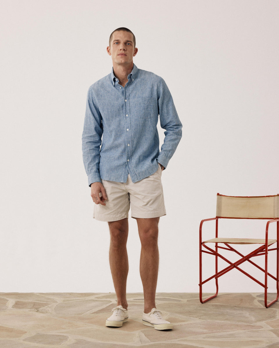 Pitt Men's Indigo Blue Linen & Cotton Shirt - Image alternative