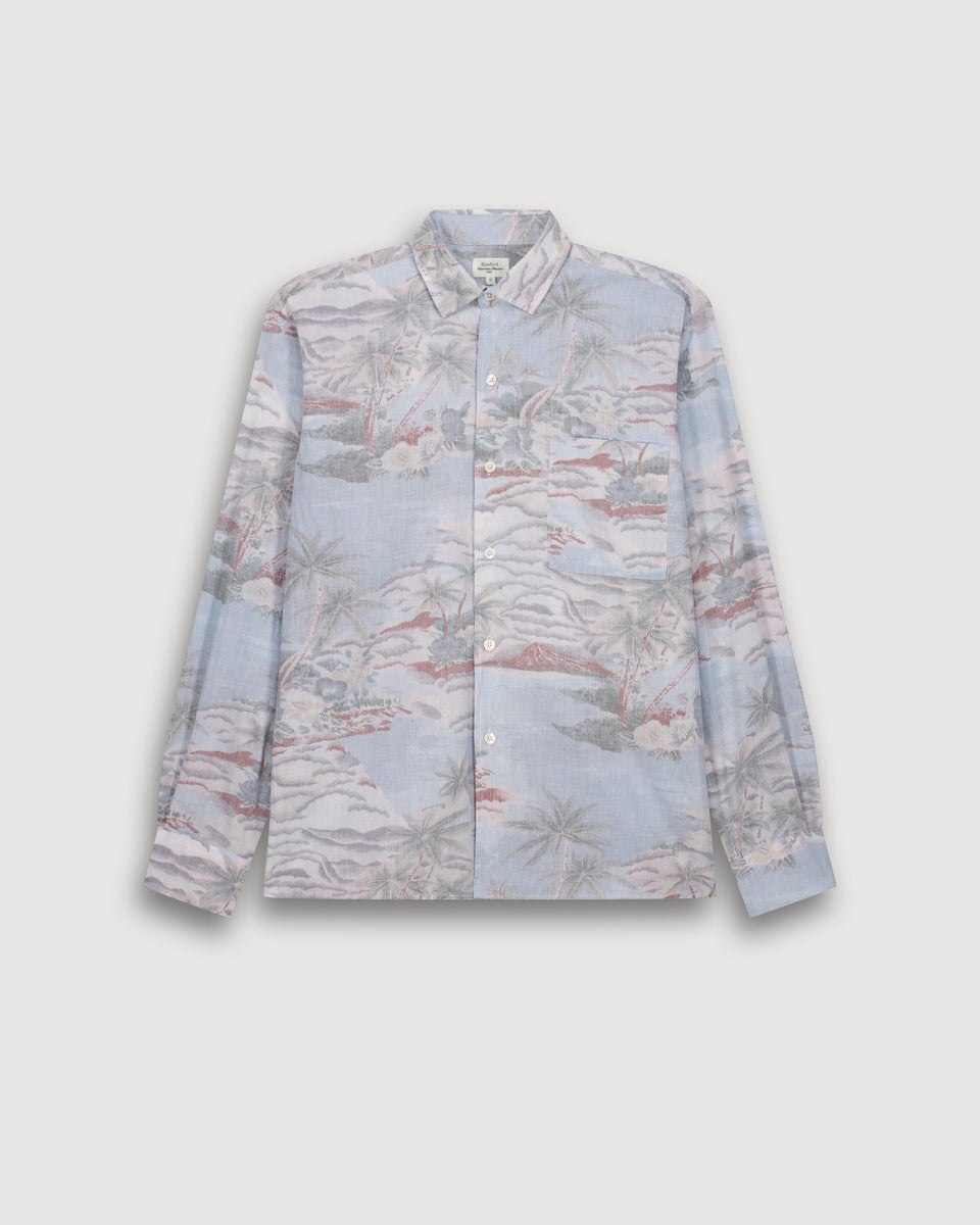 Camisa de algodón estampado hawaï azul cielo para hombre Patt - Image 3