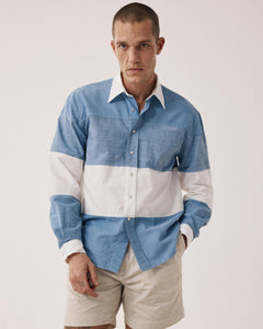 Men's Lightweight Indigo Blue Denim Shirt Feather BF25024-04