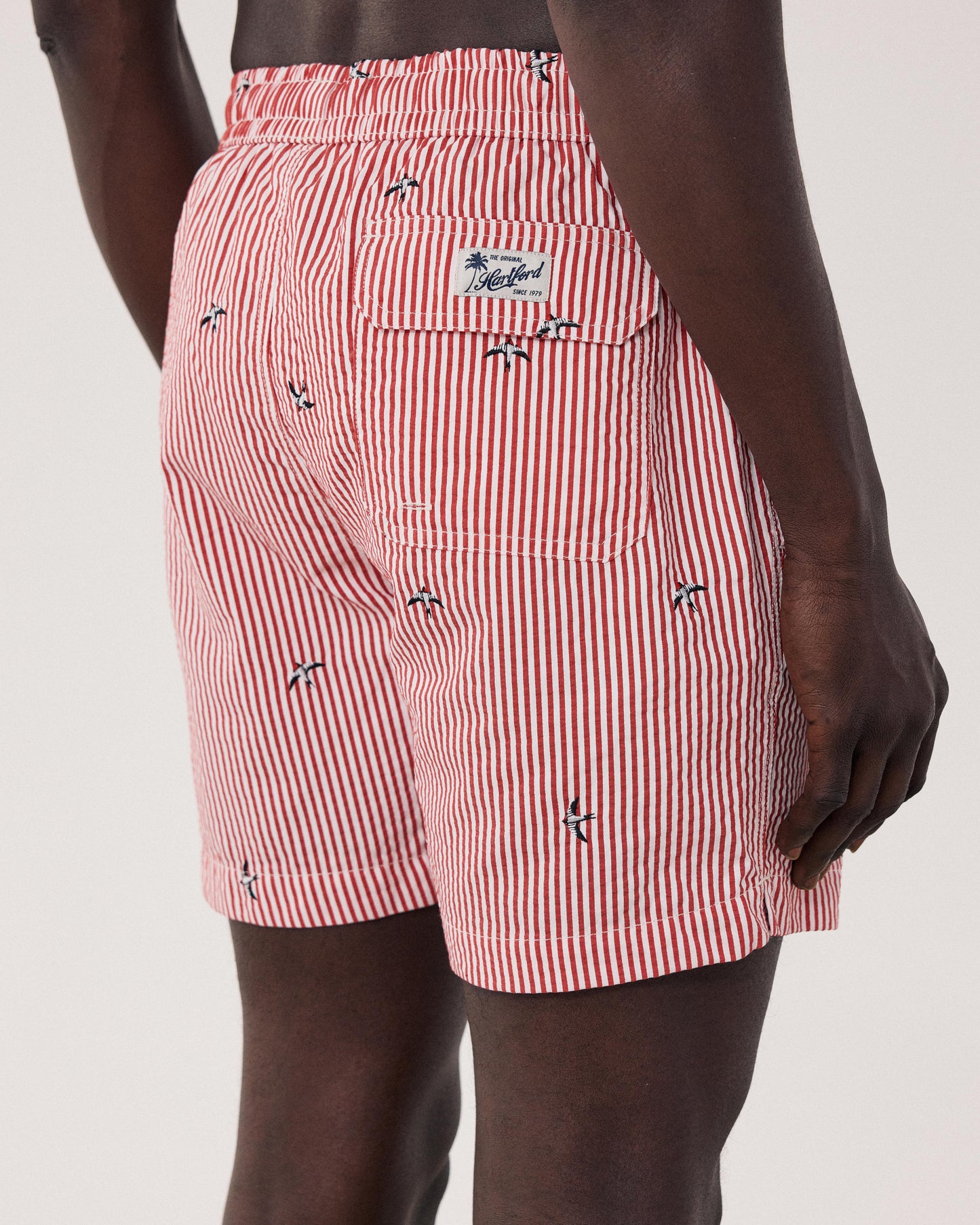 Men's Red Striped Swim Trunks BF30206-02