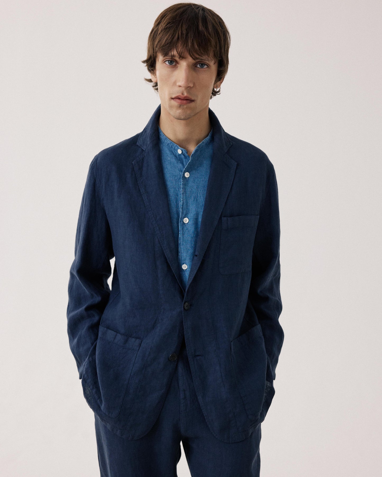 Men's Navy Blue Linen Jacket Jobby BF42101-59