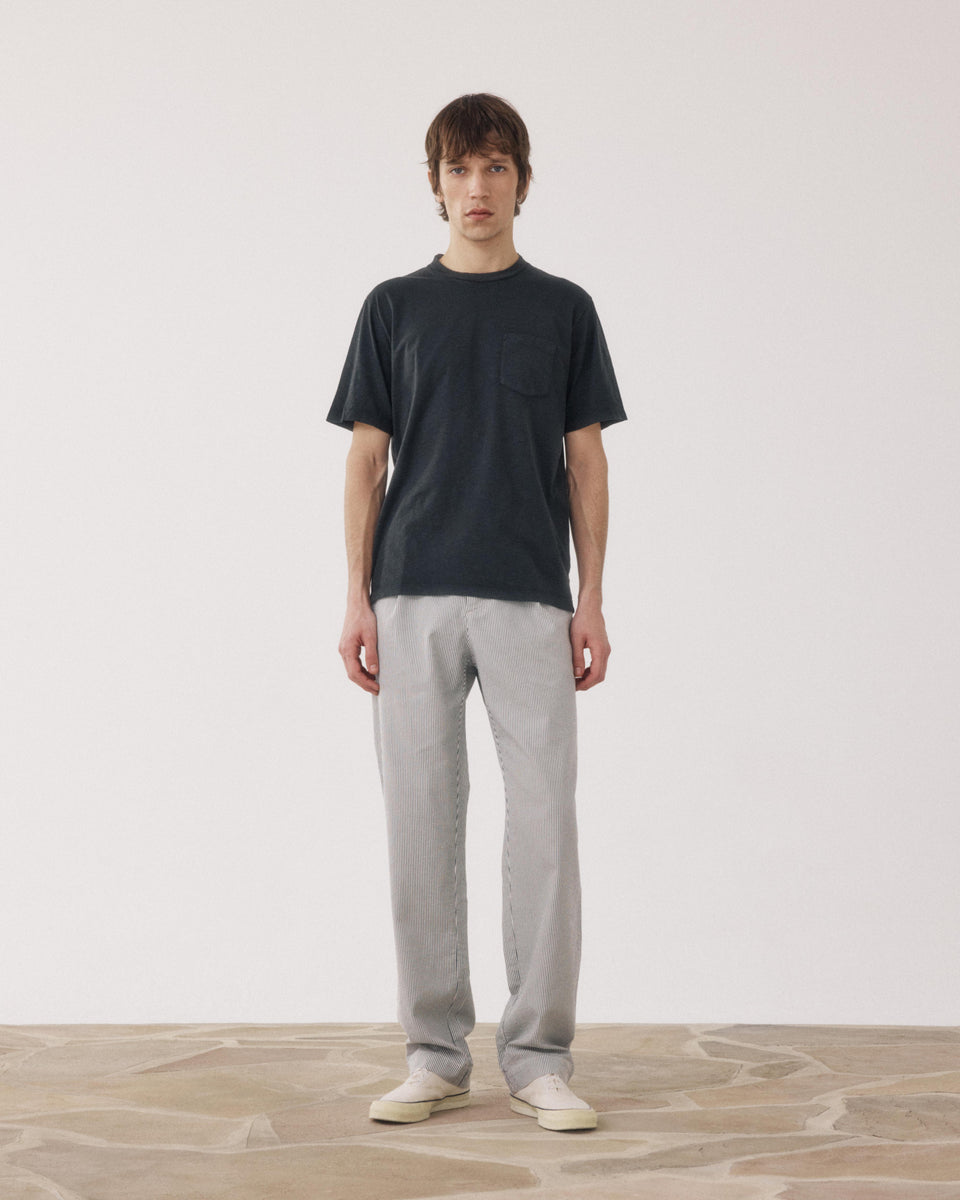 Pantalon Homme en Seersucker 'Canete' rayé Marine & Ecru Task - Image 3