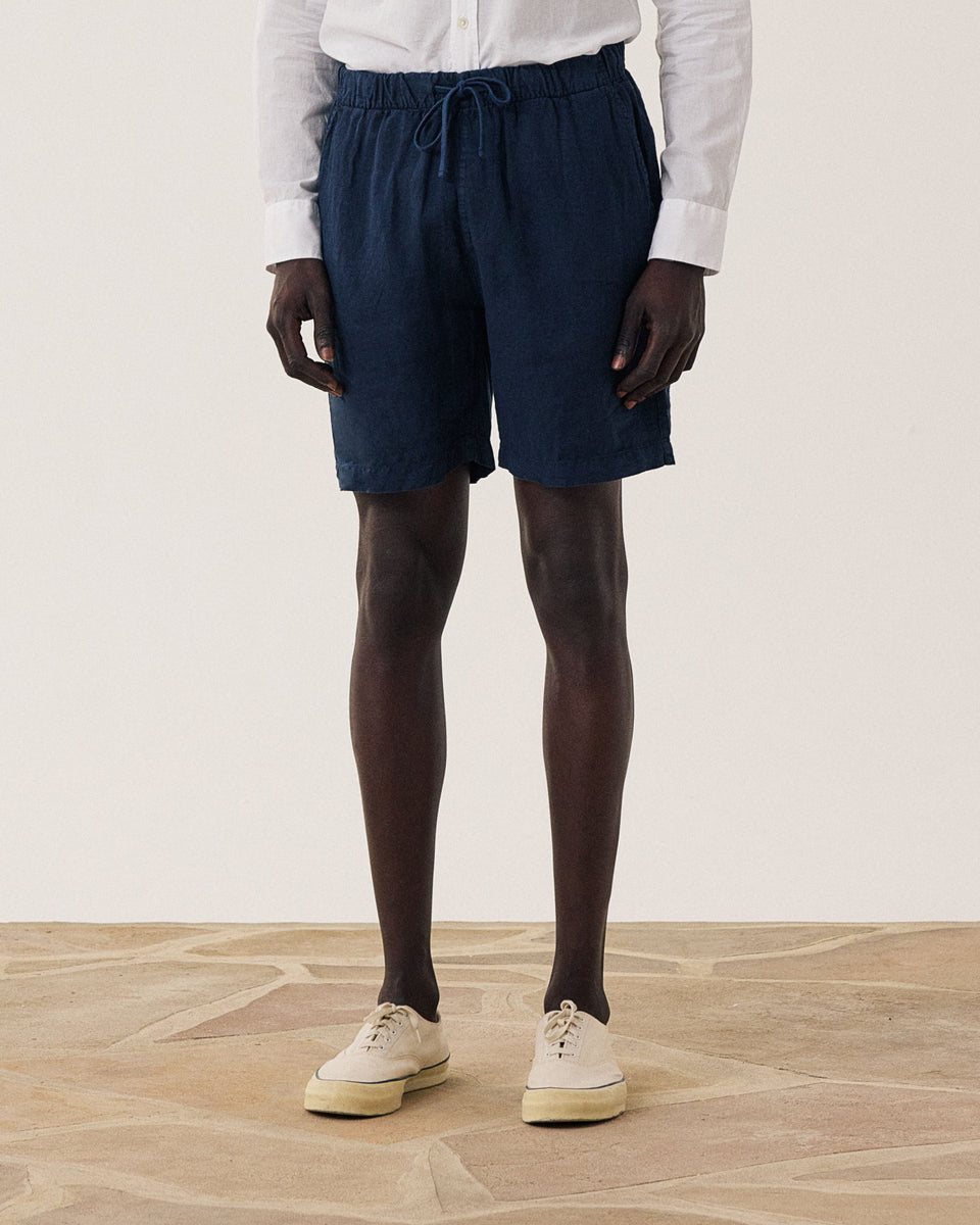 Short Homme en Lin Bleu Marine Joggy - Image 3