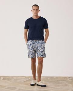 Men's Blue Tropical Print Cotton Shorts Joggy BF58108-01