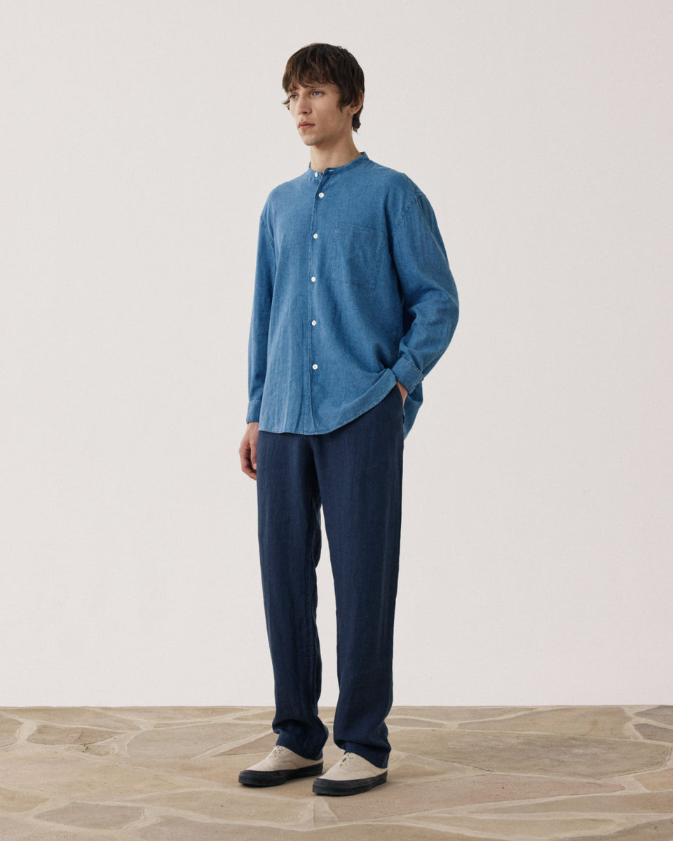 Pantalon Homme en Lin Bleu Marine Joggy - Image alternative