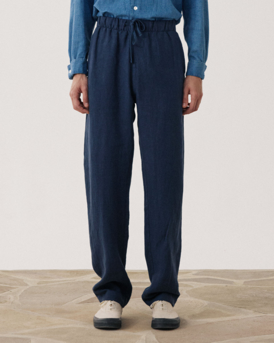 Pantalones Hombres en Lino Joggy Azul Marino - Image alternative