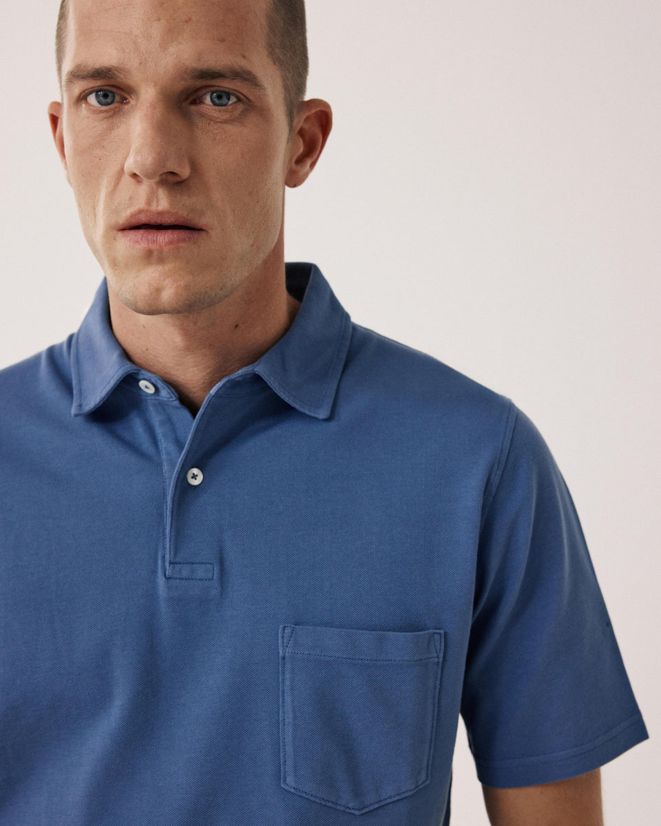 Polo Homme en Coton Piqué Bleu Denim - Image 3