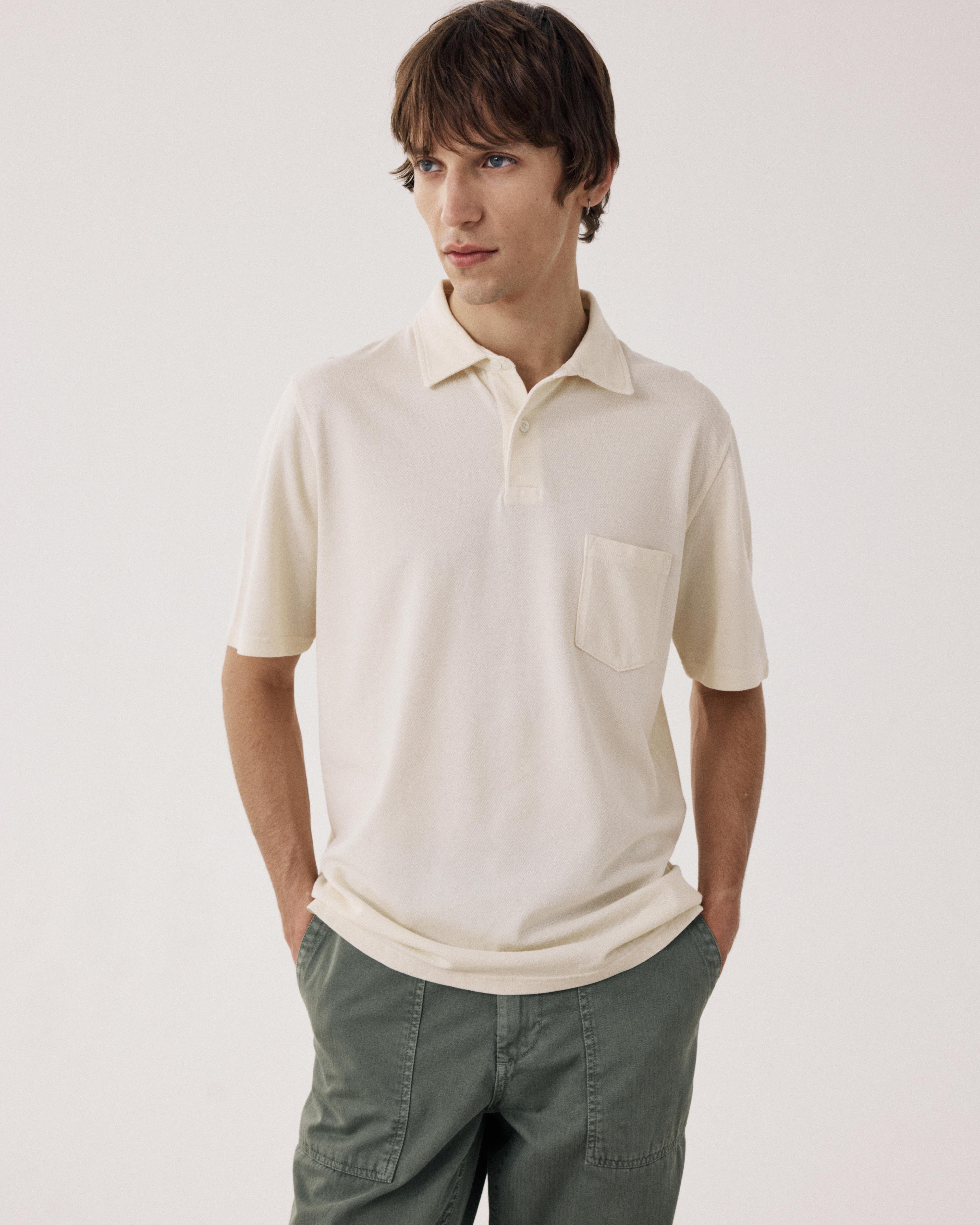 【定価39,600】TROPICAL CLOTH BIG POCKET POLO Men's Vanilla Piqué Cotton Polo BF64300-14 - Men's Polo - Hartford