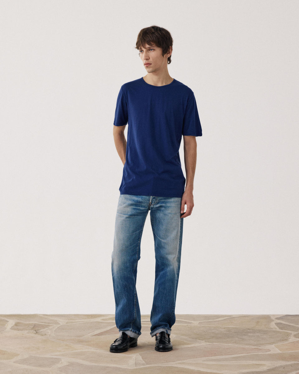 Light Crew Men's Indigo Blue Lightweight Cotton Jersey T-shirt - Image alternative