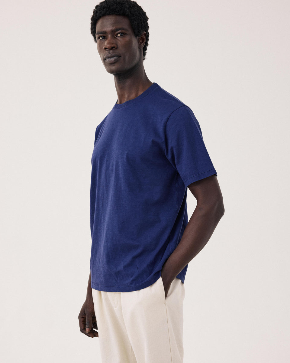 Crew Men's Indigo Blue Slub Cotton T-shirt - Image principale