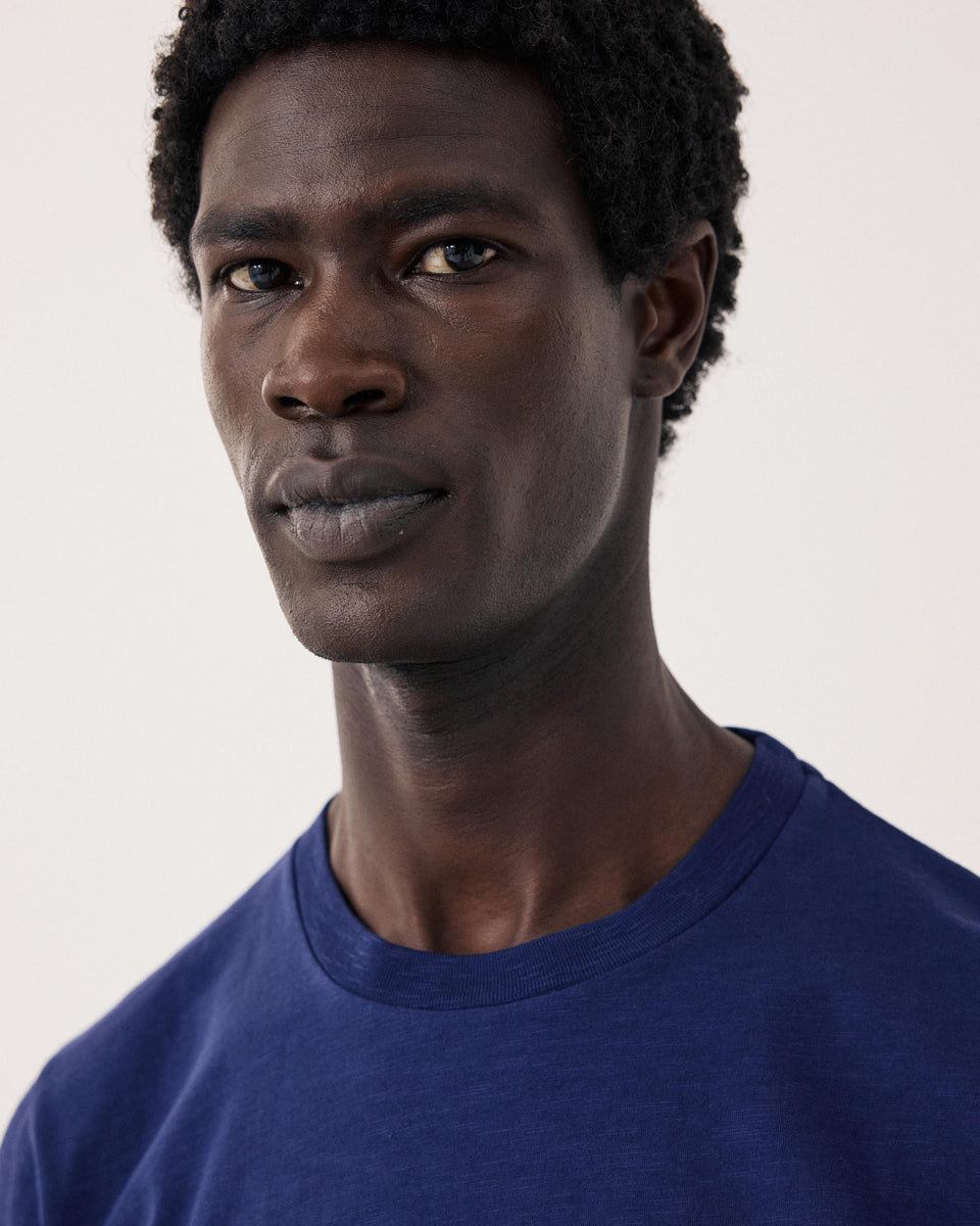 T-shirt Homme en Coton Slub Bleu Indigo Crew - Image 3