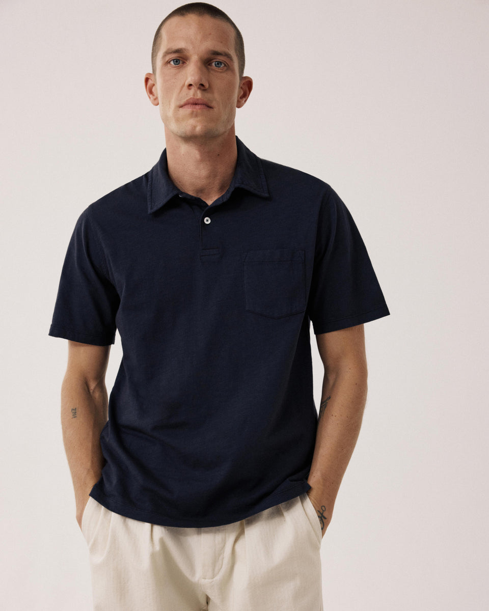 Men's Midnight Blue Slub Cotton Polo - Image principale