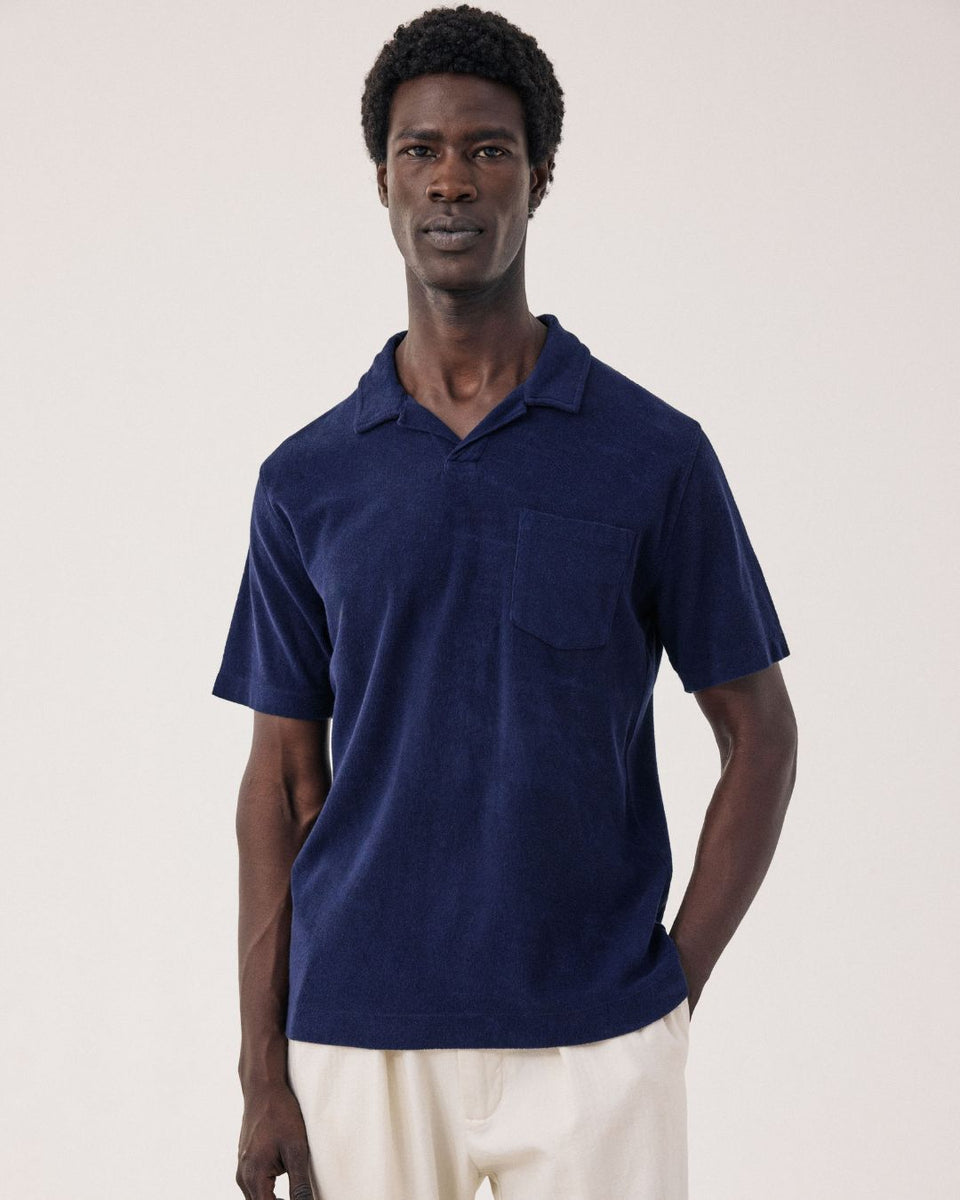 Men's Navy Blue Terry Polo - Image principale