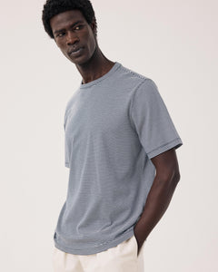 Maglietta da uomo in maglia a righe blu navy e bianco BF89309-01