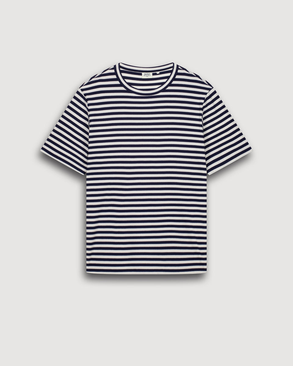 T-shirt Homme en Jersey Rayé Marine & Ecru - Image 3