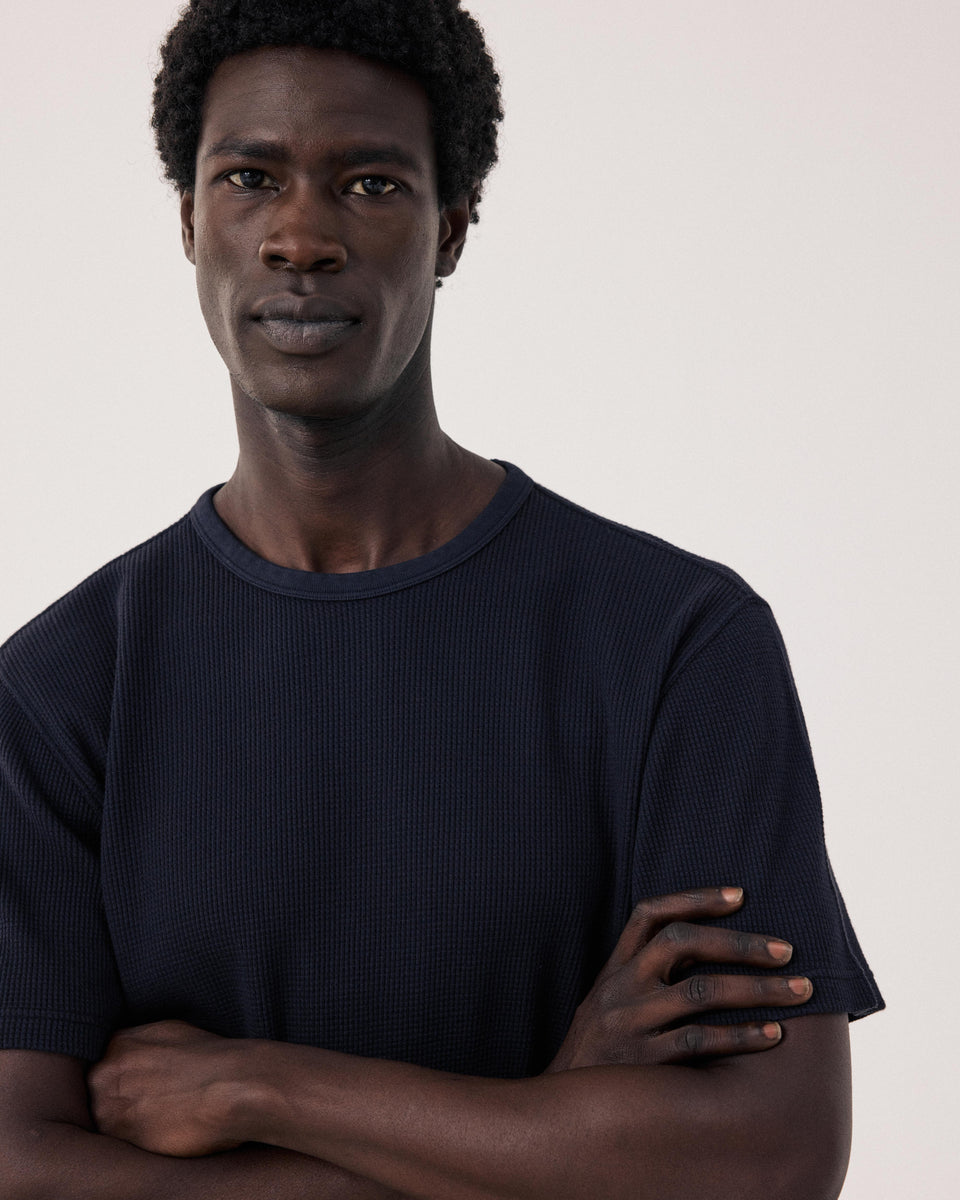 T-shirt Homme en jersey de coton Gaufré Bleu Nuit - Image 3