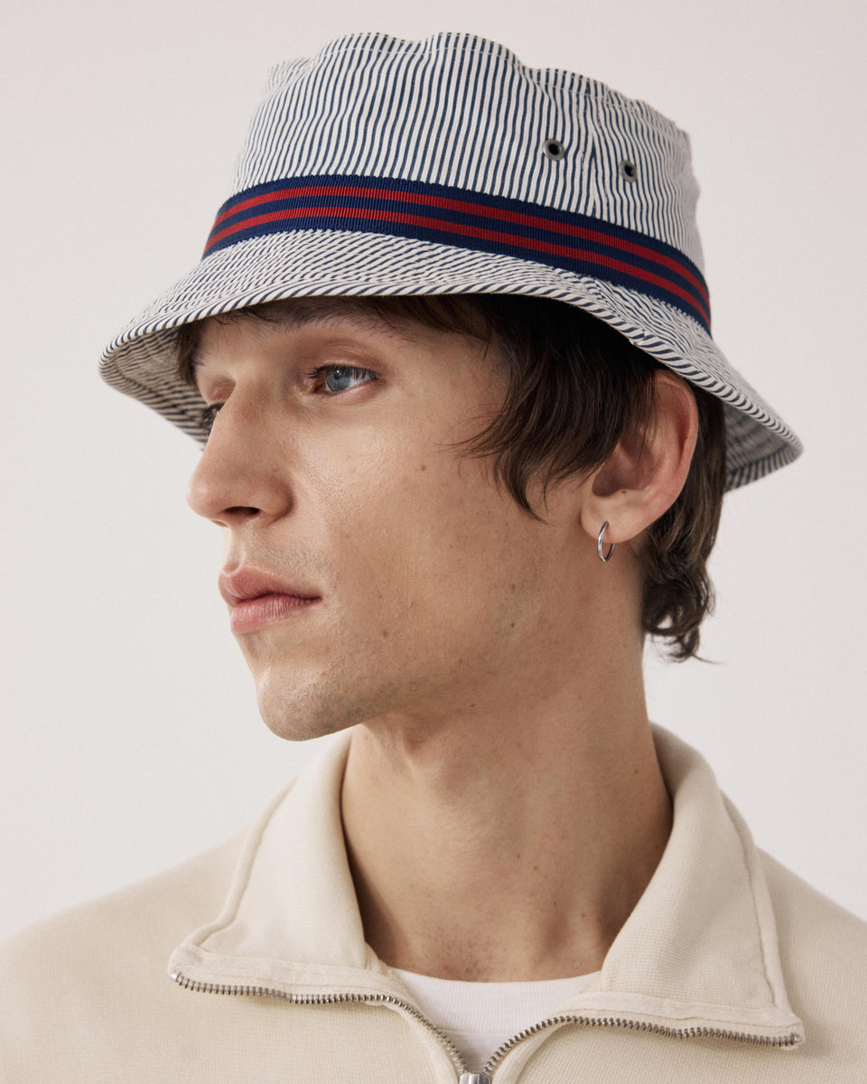 Bob Homme en Seersucker Rayé Bleu Marine & Ecru - Image alternative