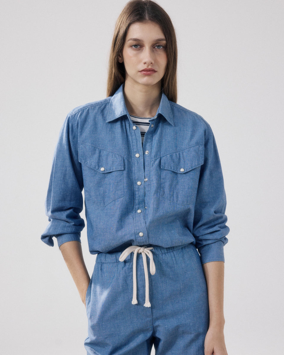 Cameron Women's Denim Blue Cotton & Linen Shirt - Image principale
