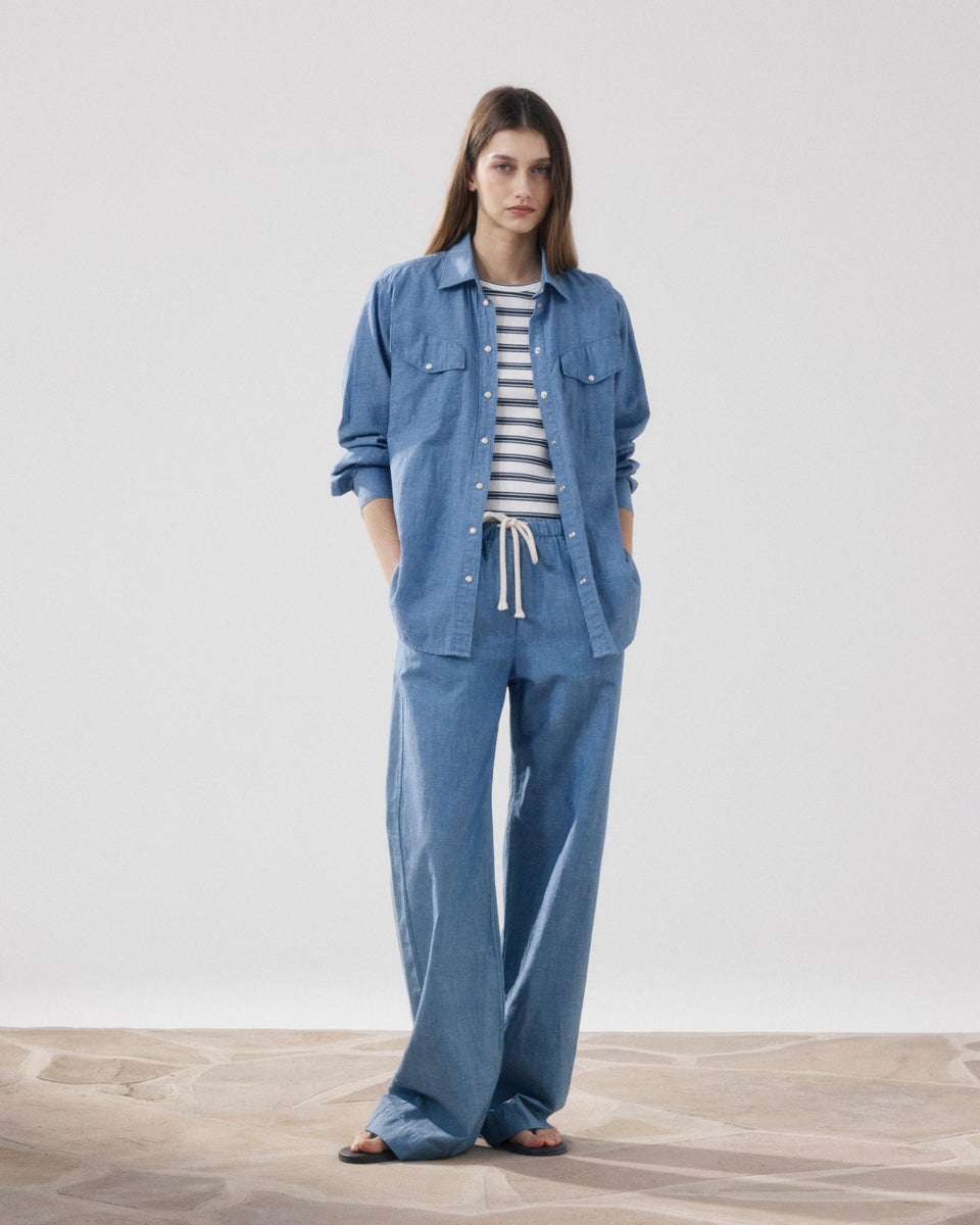 Cameron Women's Denim Blue Cotton & Linen Shirt - Image alternative