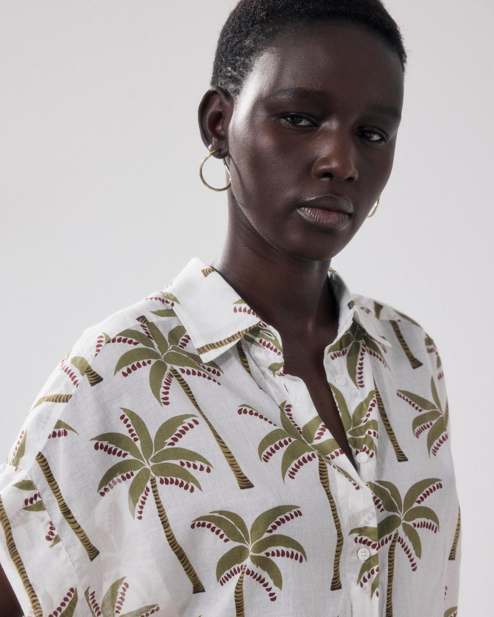Chemise Femme en Coton Imprimé Palmiers Blanc Carlos - Image 3