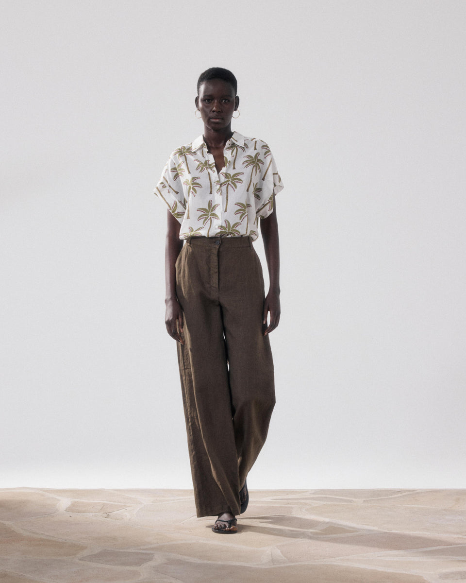 Carlos Women's White Palms Print Cotton Shirt - Image alternative