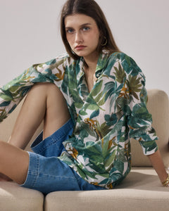 Women's White & Green Printed Cotton Shirt Charlot BFCE627-01