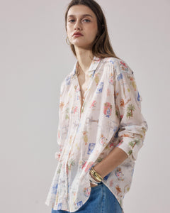 Camisa de mujer de Algodón Estampado en blanco y multicolor Charlot BFCE629-01
