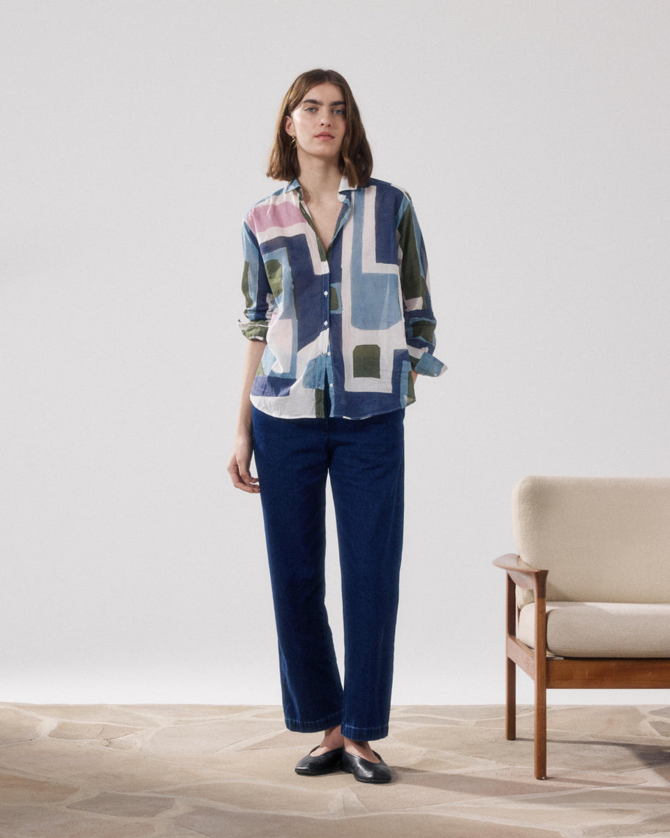 Charlot Women's White & Blue & Beige Printed Cotton Shirt - Image alternative