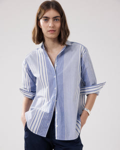 Women's White & Blue Cotton Shirt Charlot BFCE636-01
