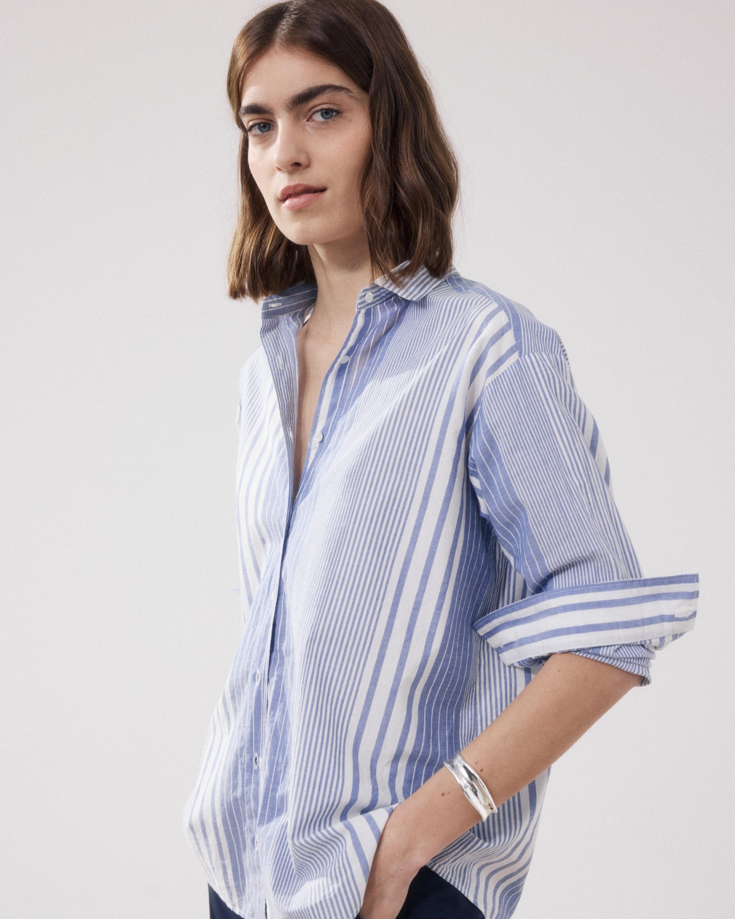 Women's White & Blue Cotton Shirt Charlot BFCE636-01