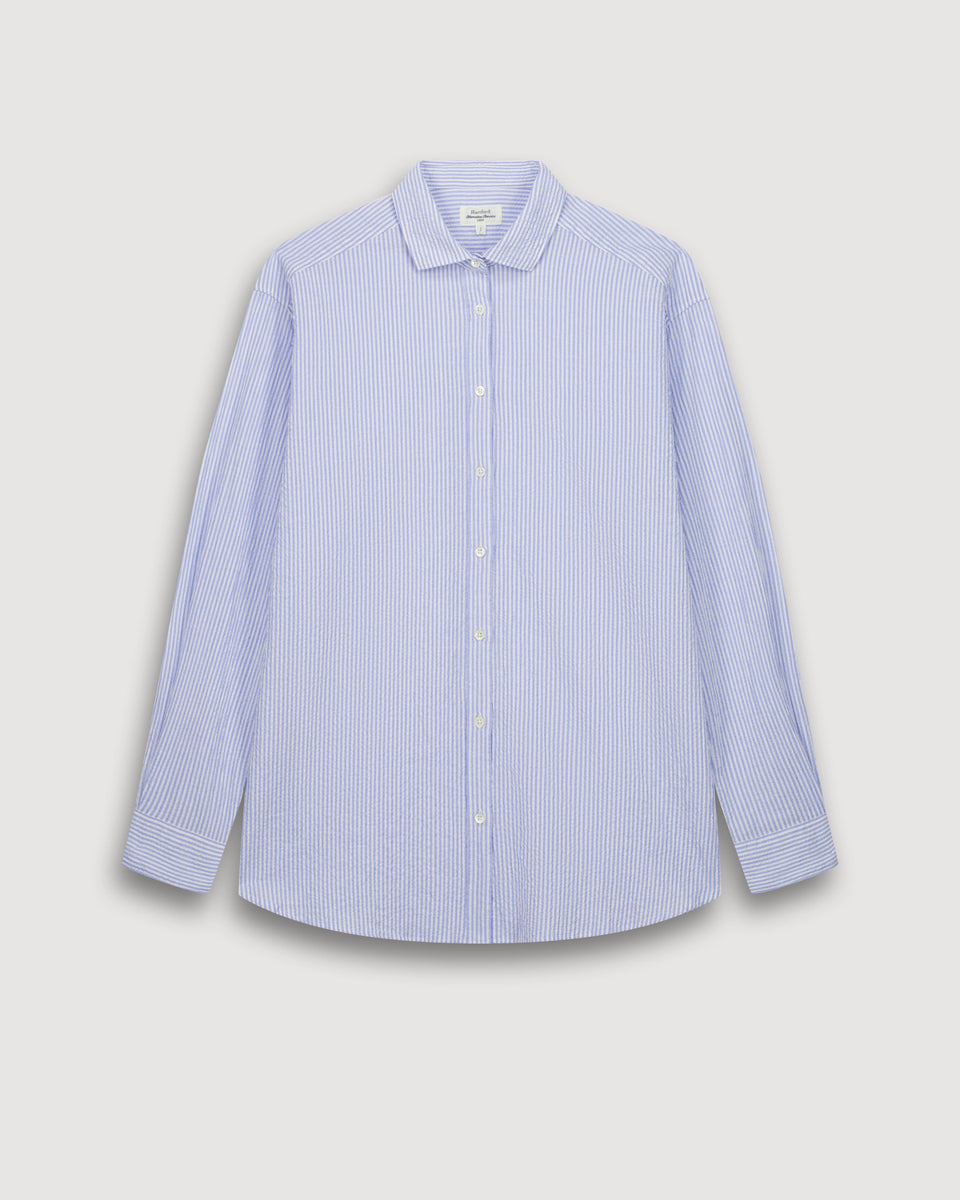 Chemise Femme en Seersucker Blanc & Bleu Charlot - Image 3