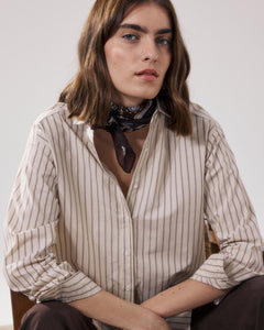 Women's Beige & Brown Striped Poplin Shirt Charlot BFCE638-01