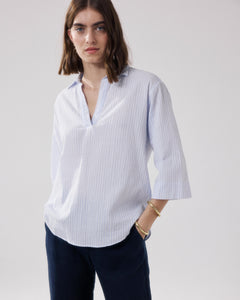 Chemise Femme en Seersucker Blanc & Bleu Cola