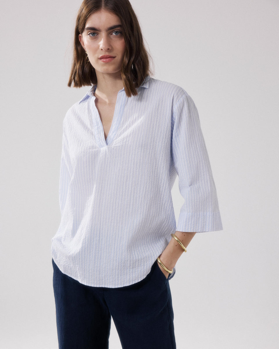 Cola Women's White & Blue Seersucker Shirt - Image principale
