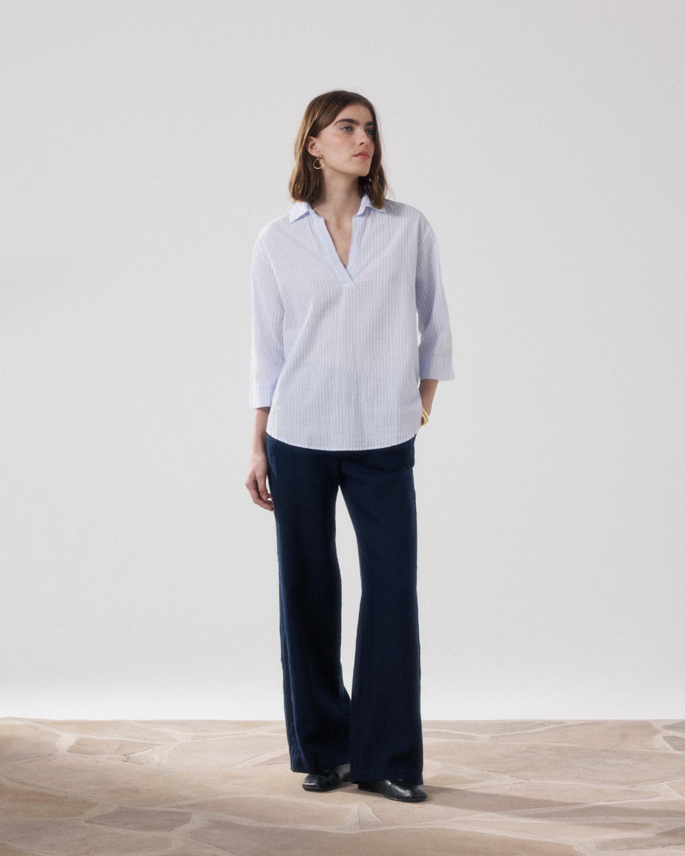 Cola Women's White & Blue Seersucker Shirt - Image alternative