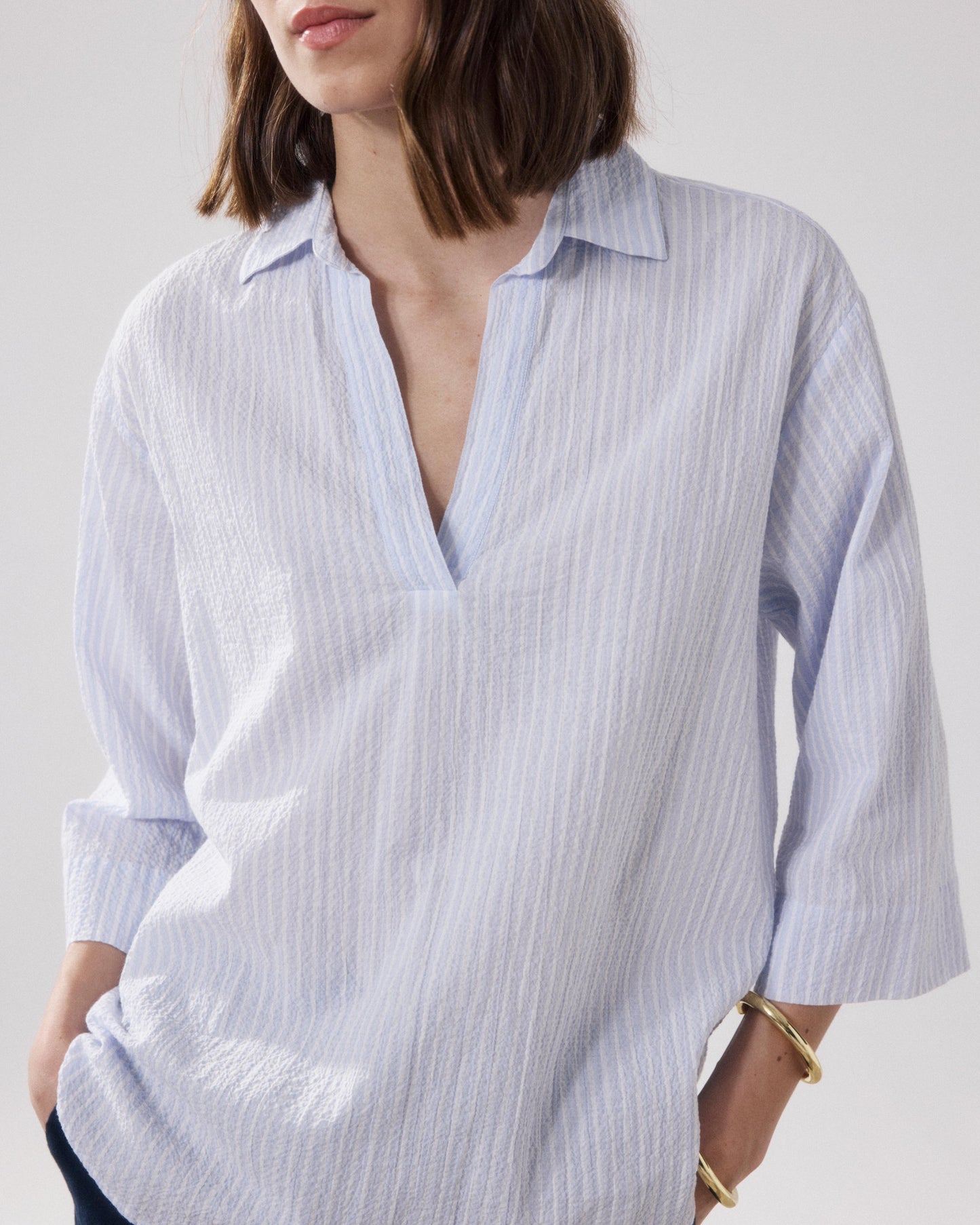 Chemise Femme en Seersucker Blanc & Bleu Cola