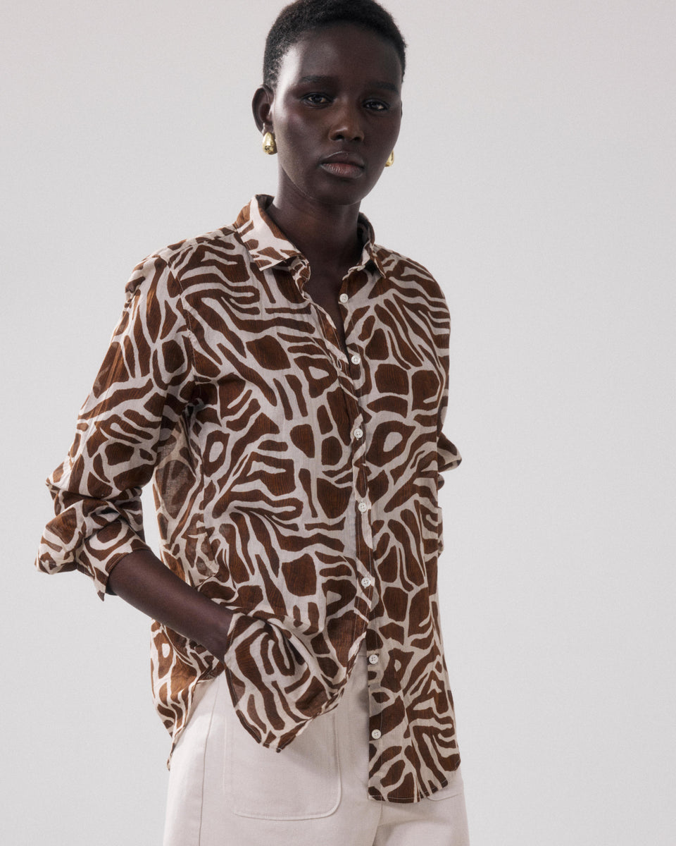 Chemise Femme en Coton Imprimé Beige & Marron Corazon - Image principale