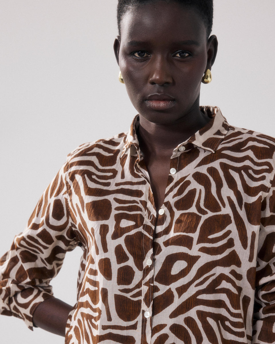 Chemise Femme en Coton Imprimé Beige & Marron Corazon - Image alternative