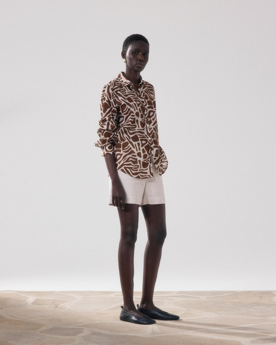 Chemise Femme en Coton Imprimé Beige & Marron Corazon - Image alternative