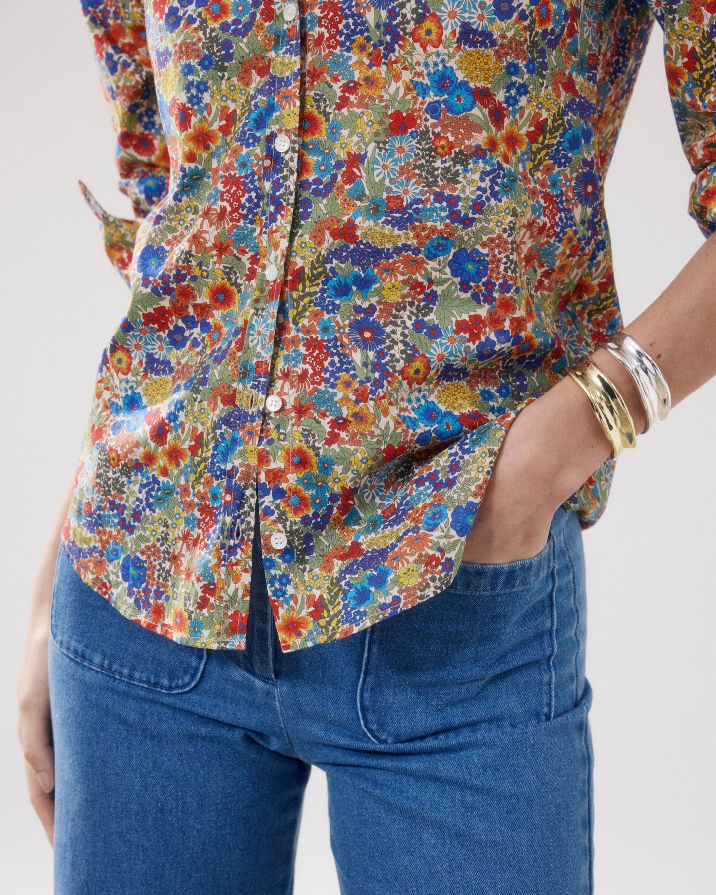 Women's Printed Cotton Shirt with Multicolor Liberty Print Corazon BFCH633-01