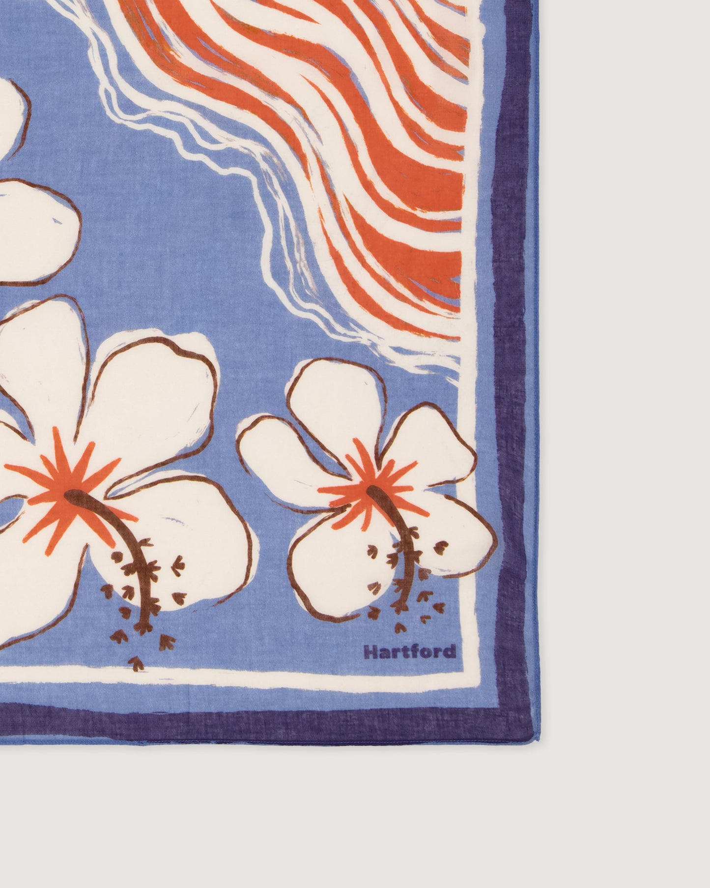 Bandana Femme en Coton Bleu & Orange Hibiscus