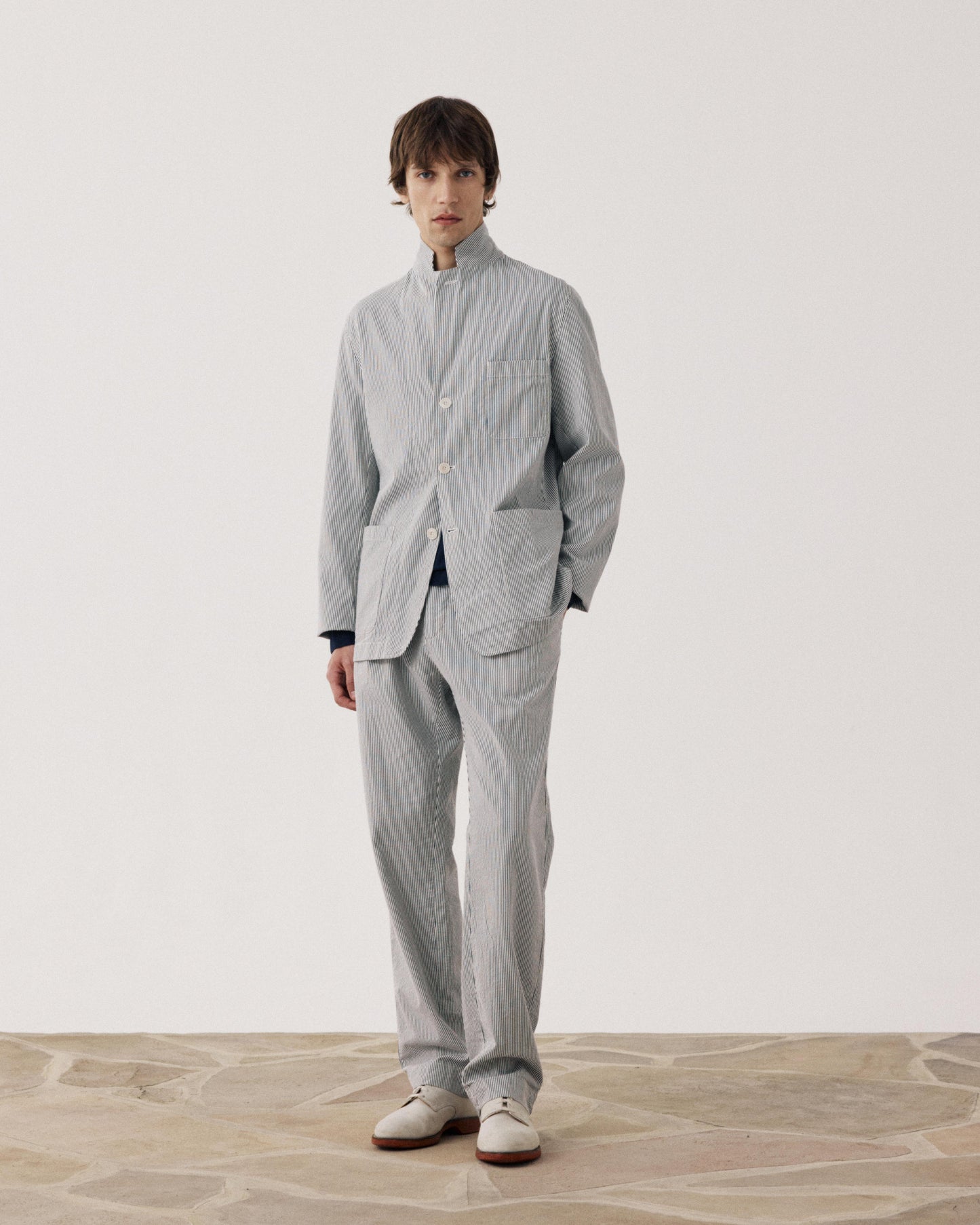 Men's Navy Blue & Off-white Seersucker Jacket Julian BFE1113-02