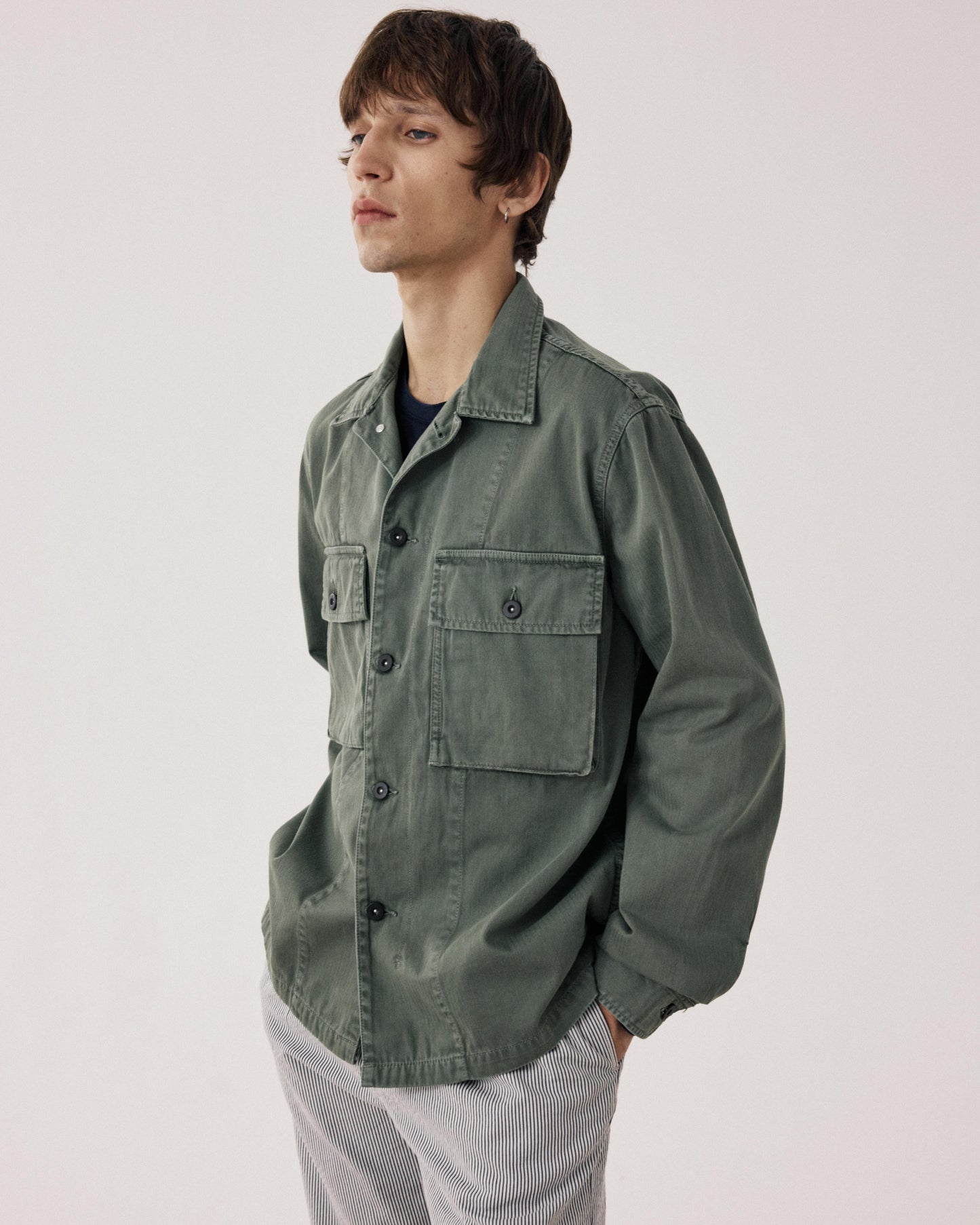 Veste Homme en Coton à Chevrons Vert Militaire Dar BFE5124-02