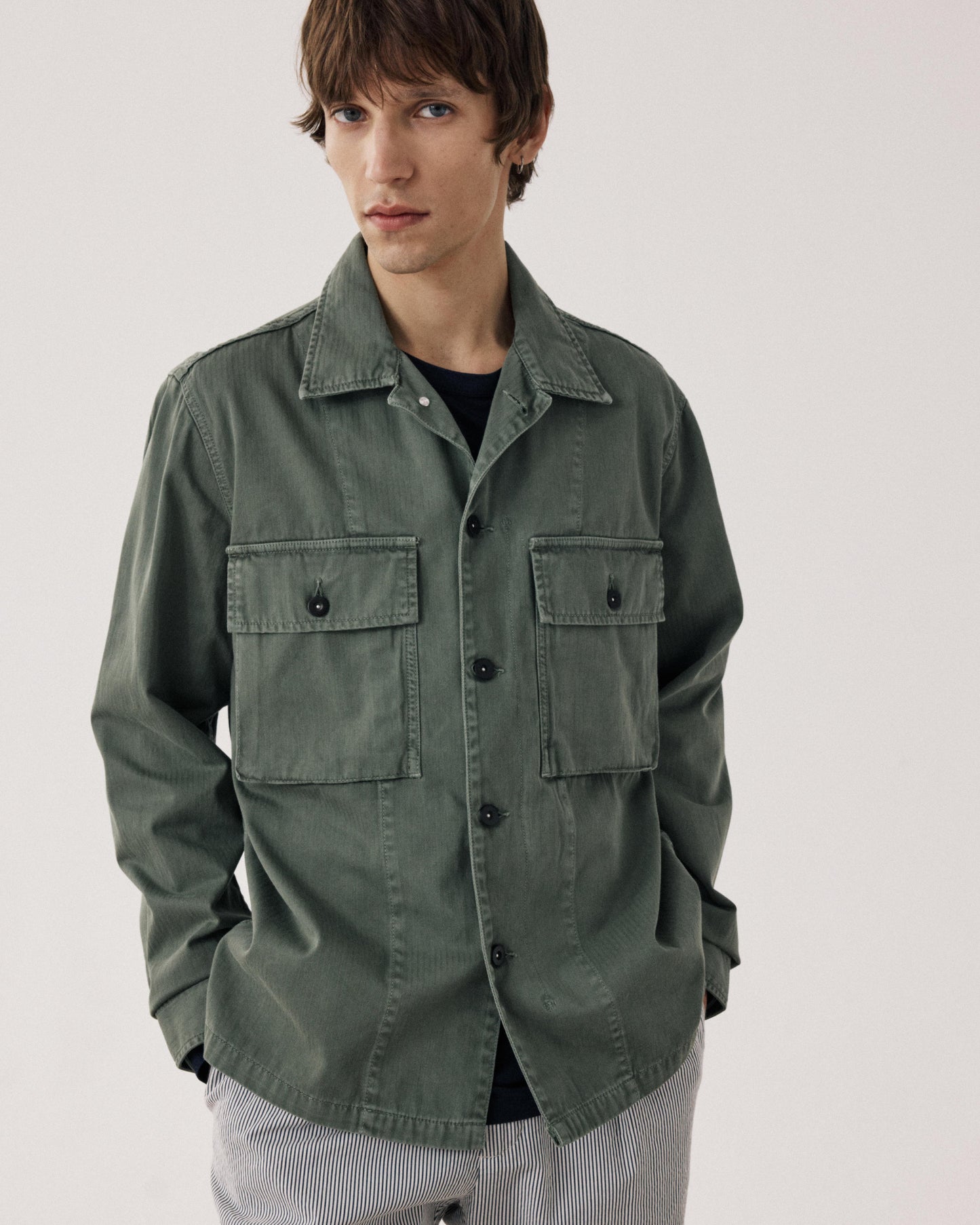 Veste Homme en Coton à Chevrons Vert Militaire Dar BFE5124-02