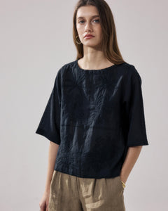 Top Femme en Voile De Coton Noir Helmer