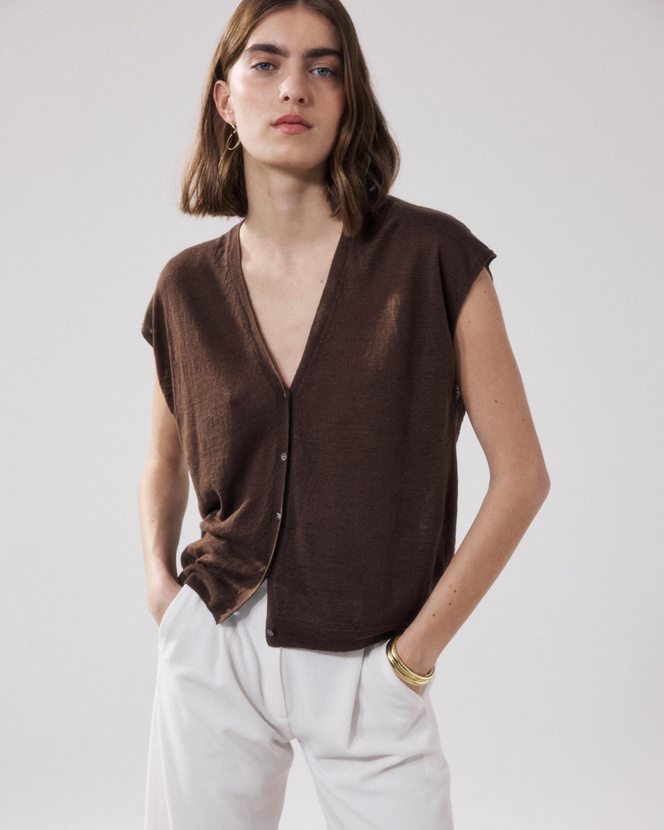 Gilet Femme en Lin Marron Mounia - Image principale