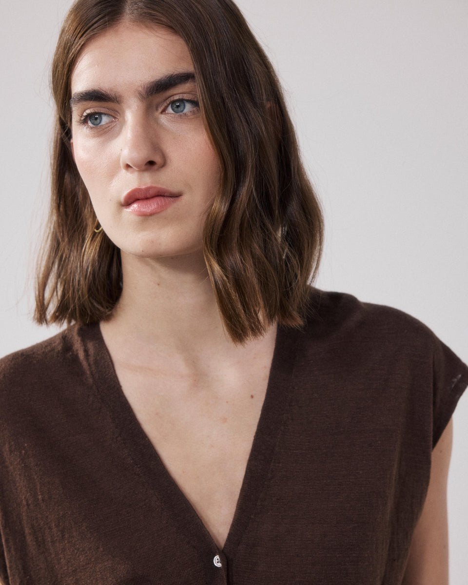 Mounia Women's Brown Linen Vest - Image alternative